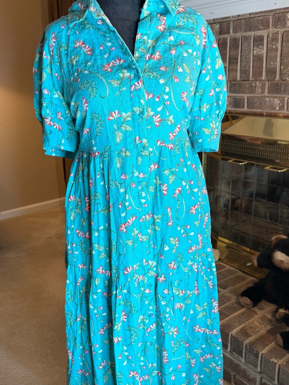 crown & ivy Turquoise Floral Tiered Midi Dress